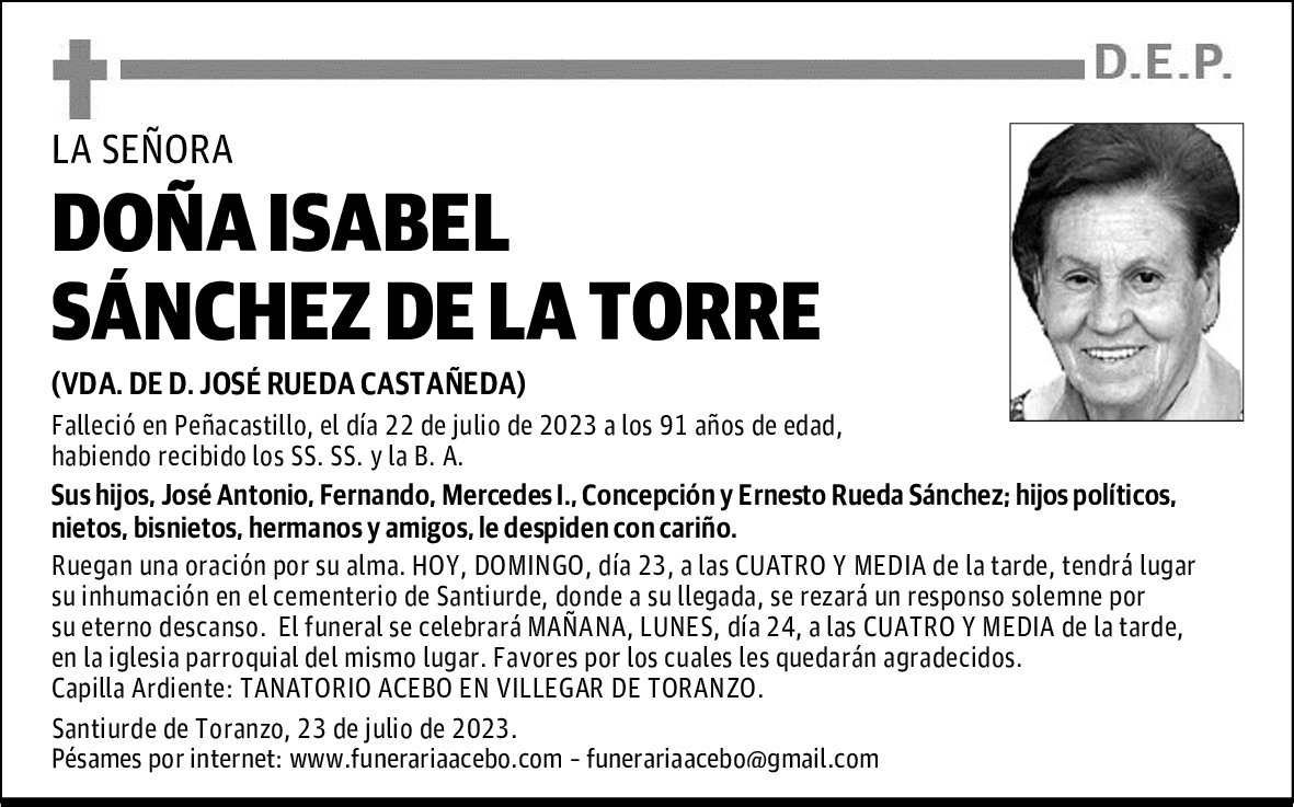 DOÑA ISABEL SÁNCHEZ DE LA TORRE
