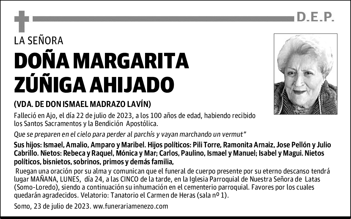 DOÑA MARGARITA ZÚÑIGA AHIJADO