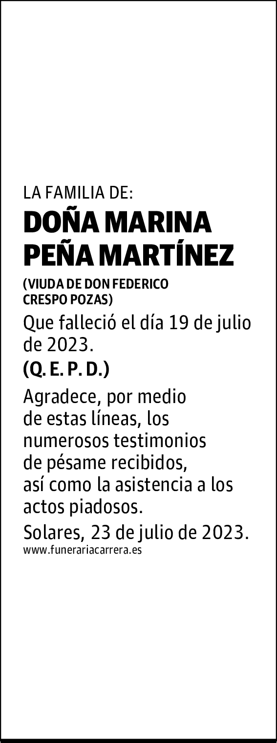 DOÑA MARINA PEÑA MARTÍNEZ
