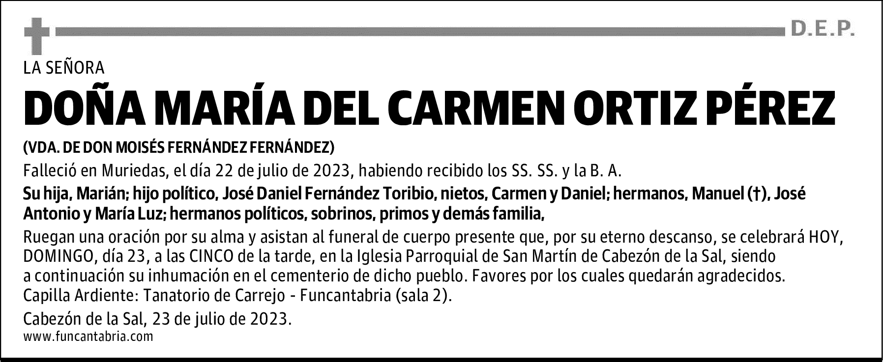 DOÑA MARÍA DEL CARMEN ORTIZ PÉREZ