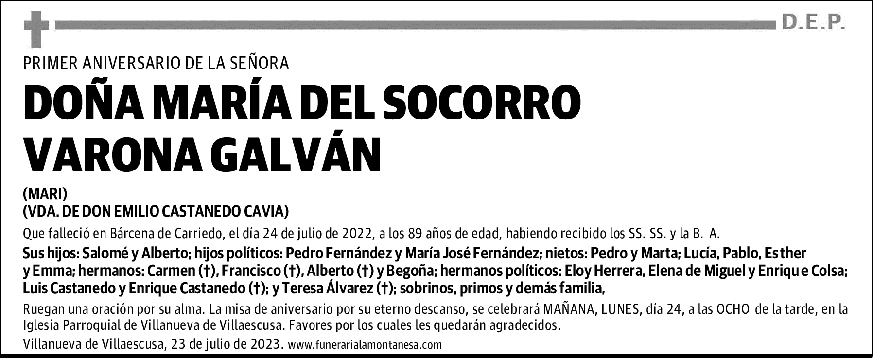 DOÑA MARÍA DEL SOCORRO VARONA GALVÁN
