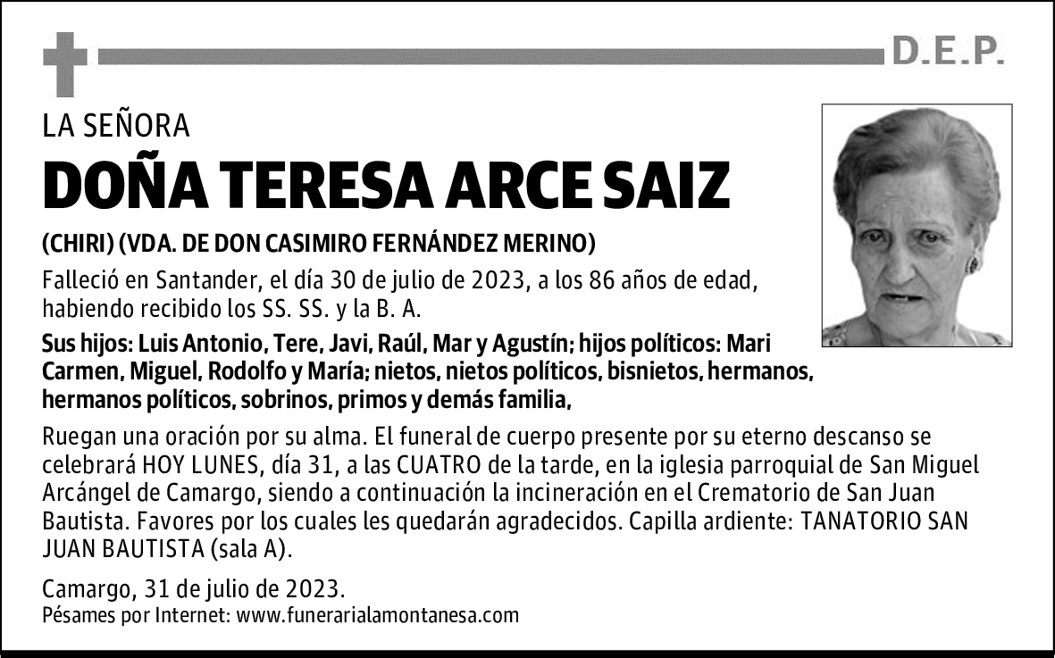 DOÑA TERESA ARCE SAIZ