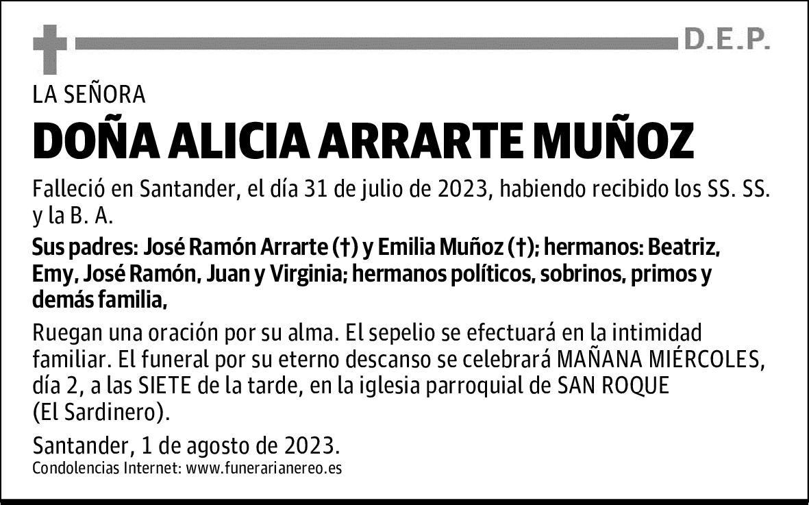 DOÑA ALICIA ARRARTE MUÑOZ