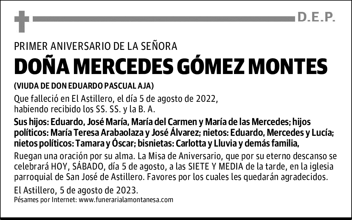 DOÑA MERCEDES GÓMEZ MONTES