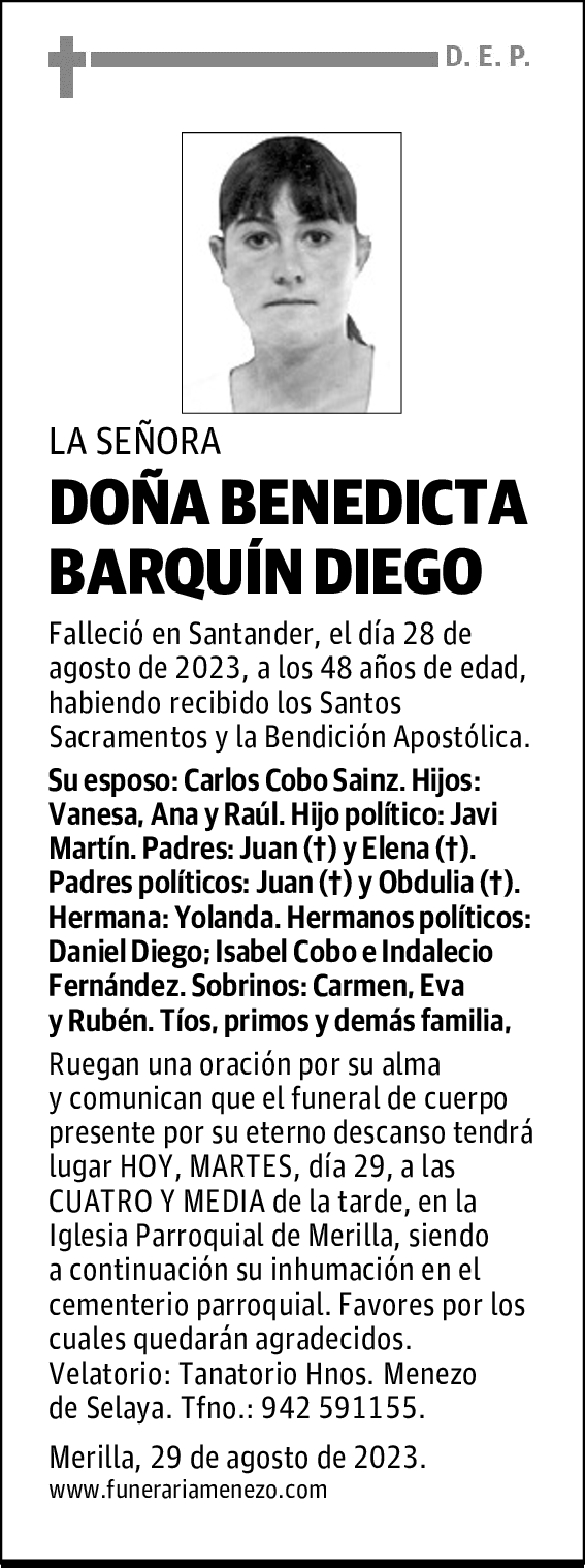DOÑA BENEDICTA BARQUÍN DIEGO