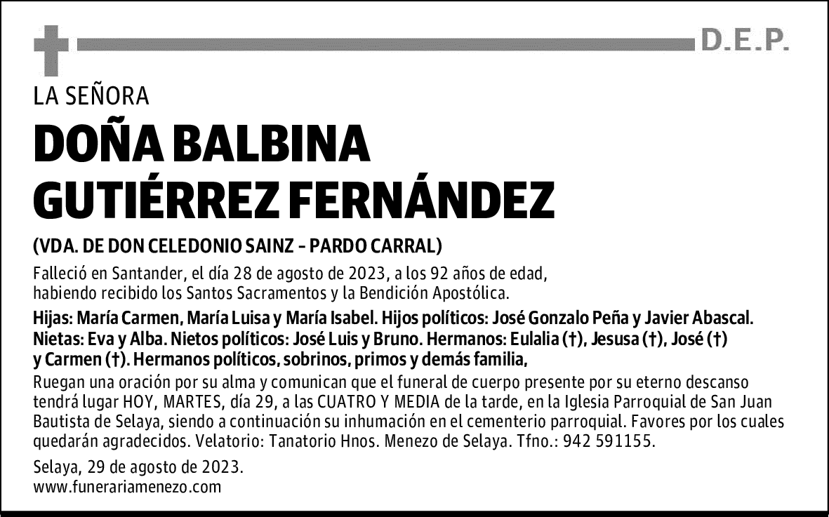 DOÑA BALBINA GUTIÉRREZ FERNÁNDEZ