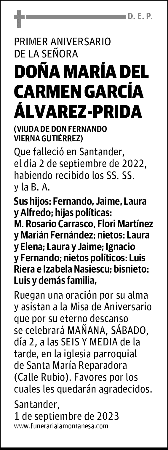 DOÑA MARÍA DEL CARMEN GARCÍA ÁLVAREZ-PRIDA