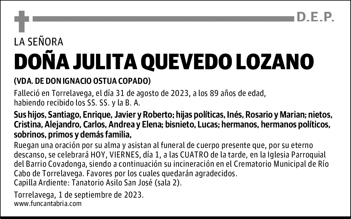 DOÑA JULITA QUEVEDO LOZANO
