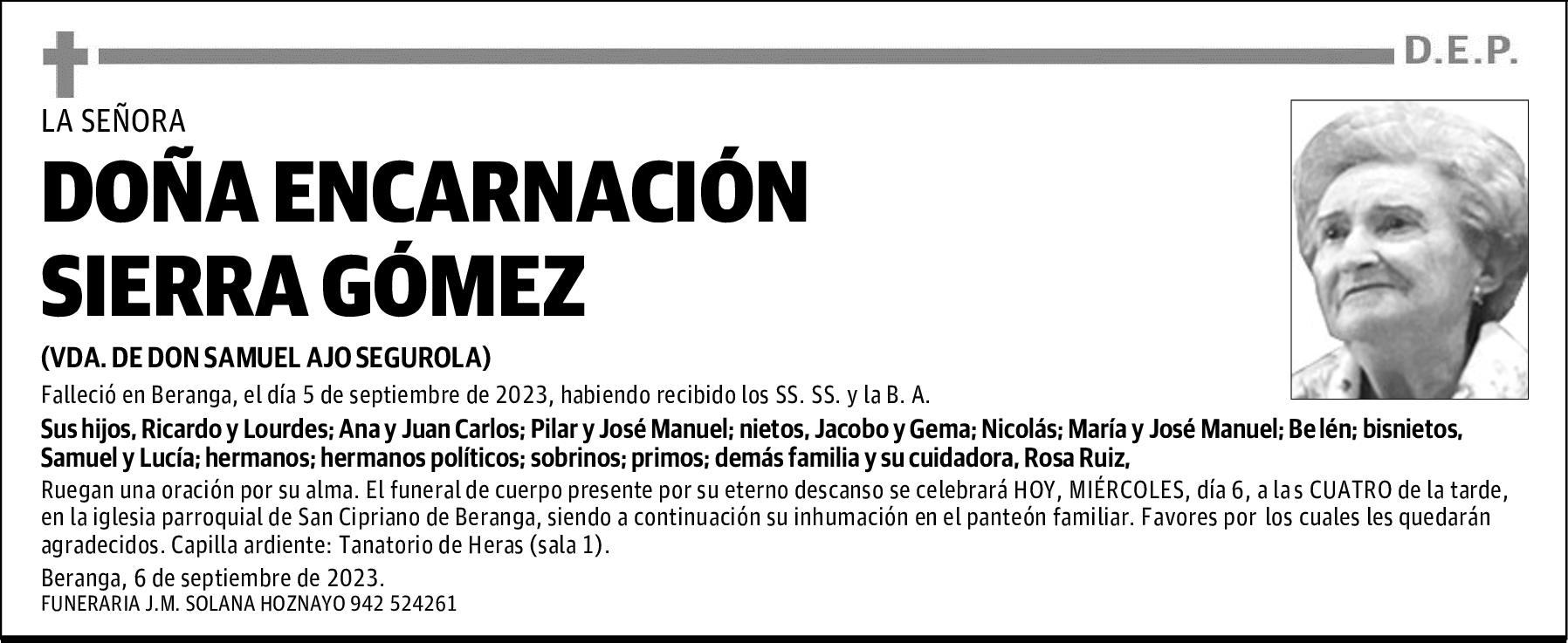 DOÑA ENCARNACIÓN SIERRA GÓMEZ