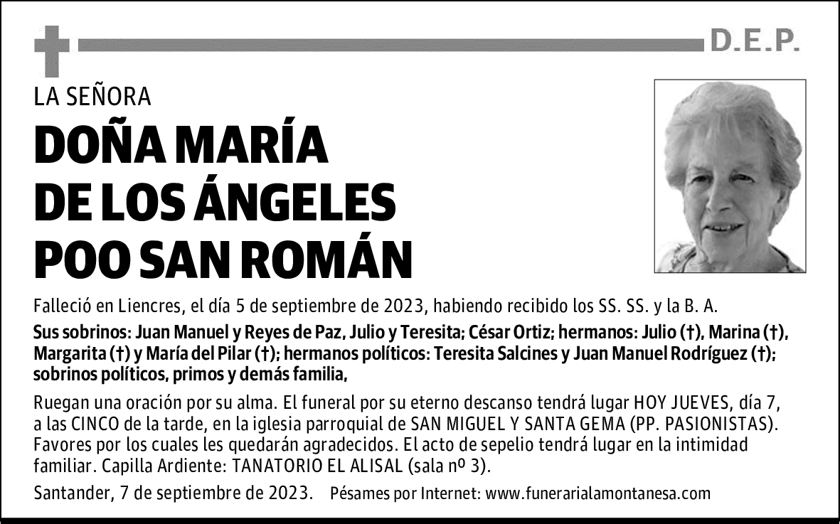 DOÑA MARÍA DE LOS ÁNGELES POO SAN ROMÁN