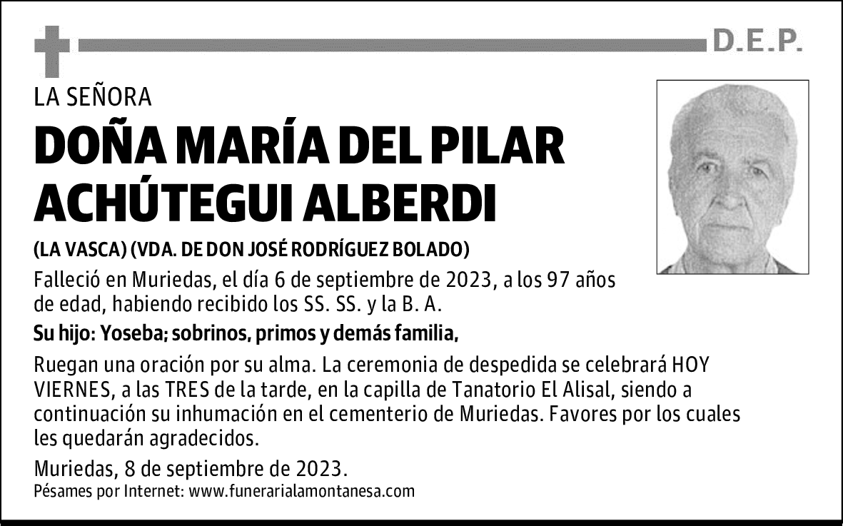 DOÑA MARÍA DEL PILAR ACHÚTEGUI ALBERDI