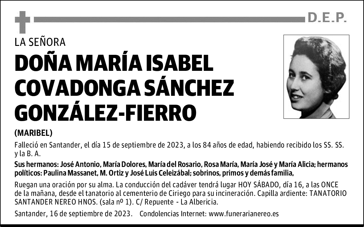 DOÑA MARÍA ISABEL COVADONGA SÁNCHEZ GONZÁLEZ-FIERRO