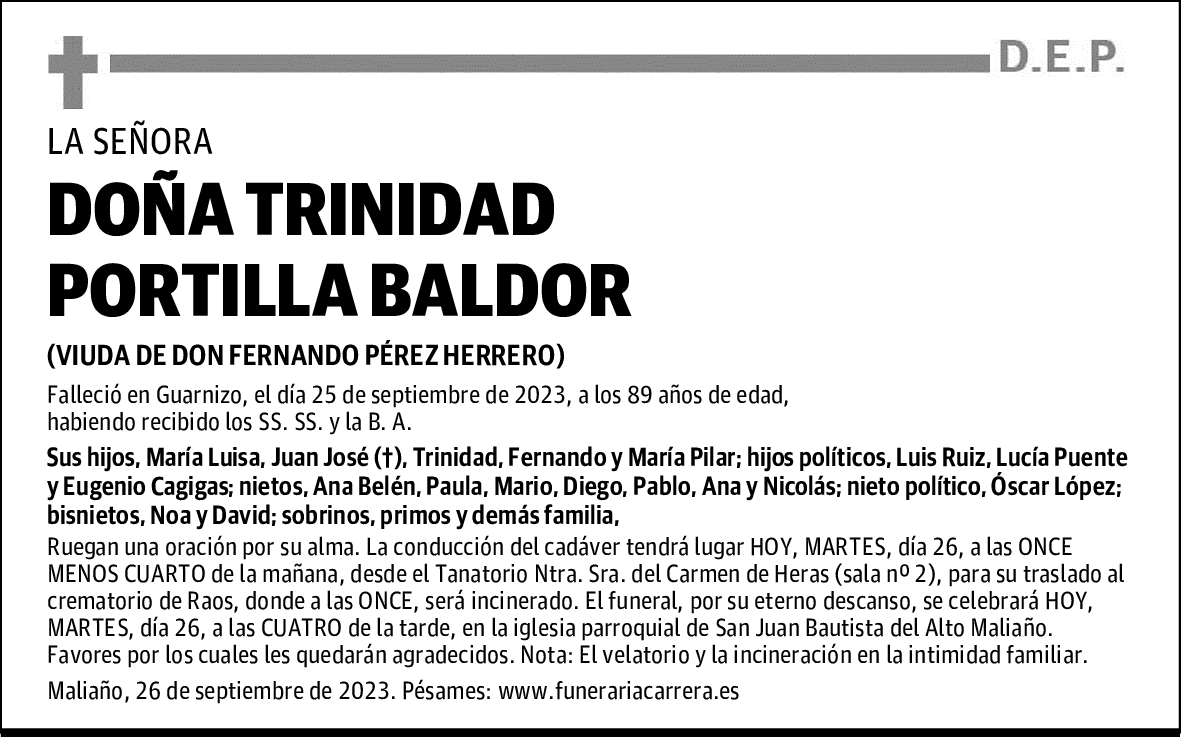 DOÑA TRINIDAD PORTILLA BALDOR