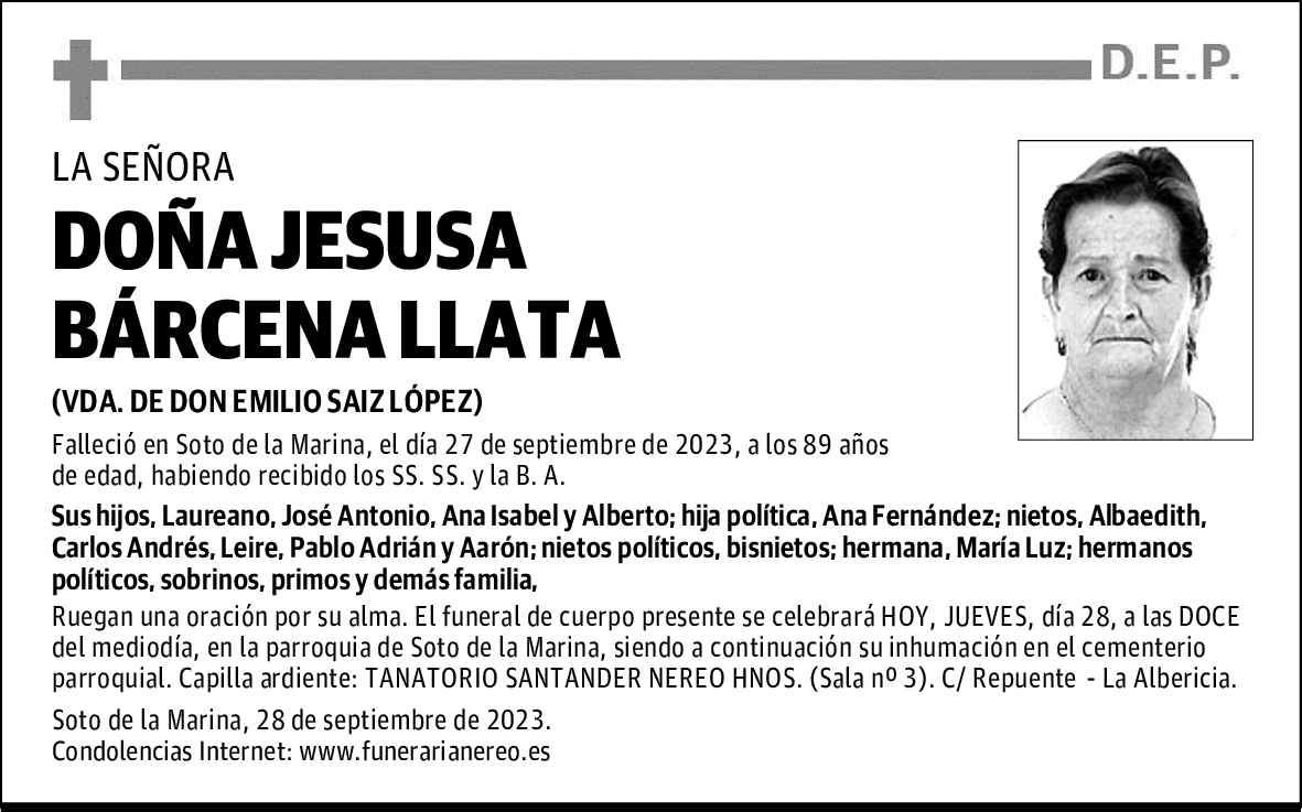 DOÑA JESUSA BÁRCENA LLATA