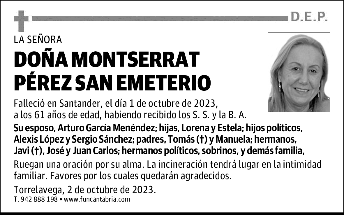 DOÑA MONTSERRAT PÉREZ SAN EMETERIO