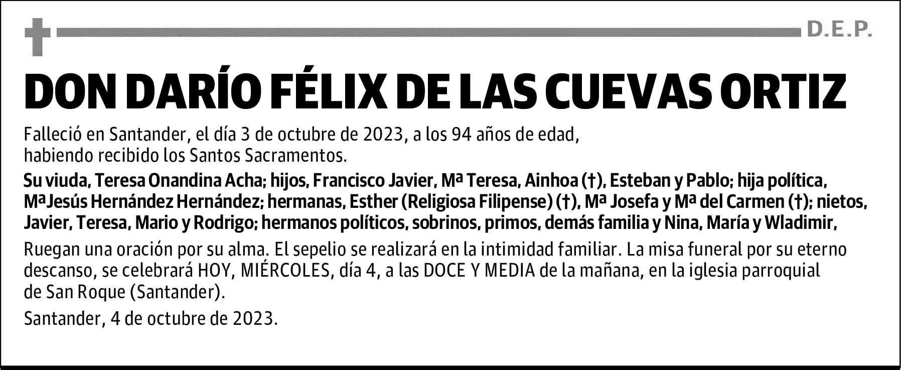 DON DARÍO FÉLIX DE LAS CUEVAS ORTIZ