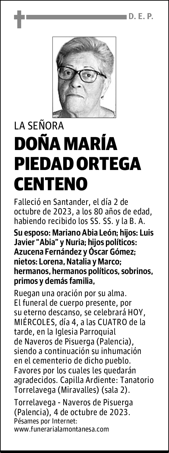 DOÑA MARÍA PIEDAD ORTEGA CENTENO
