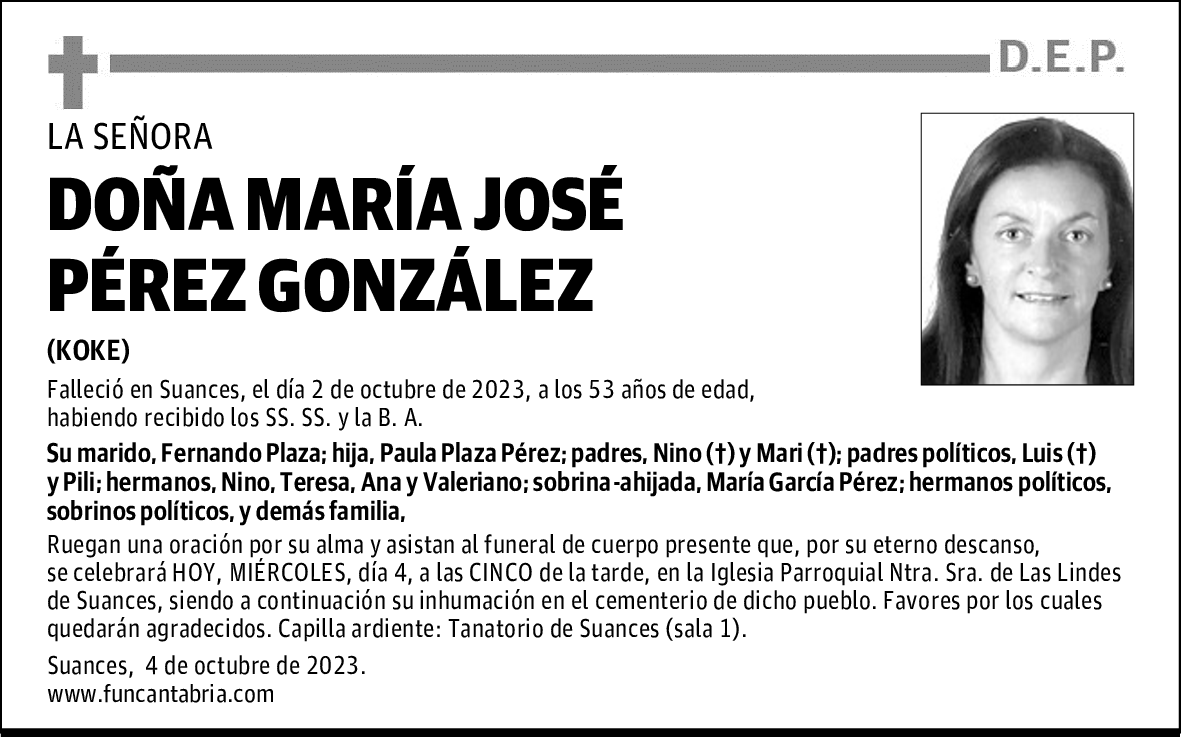 DOÑA MARÍA JOSÉ PÉREZ GONZÁLEZ