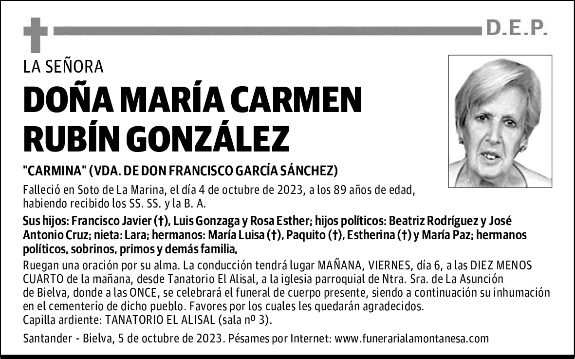 DOÑA MARÍA CARMEN RUBÍN GONZÁLEZ
