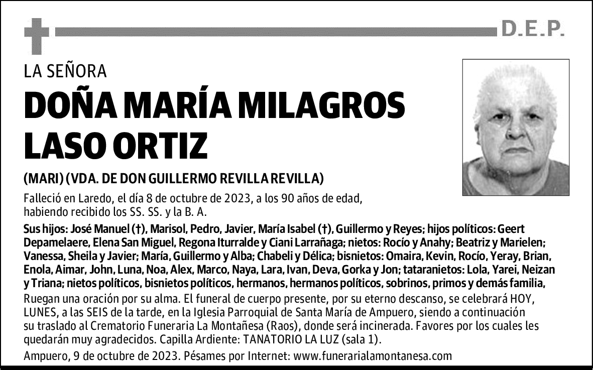 DOÑA MARÍA MILAGROS LASO ORTIZ