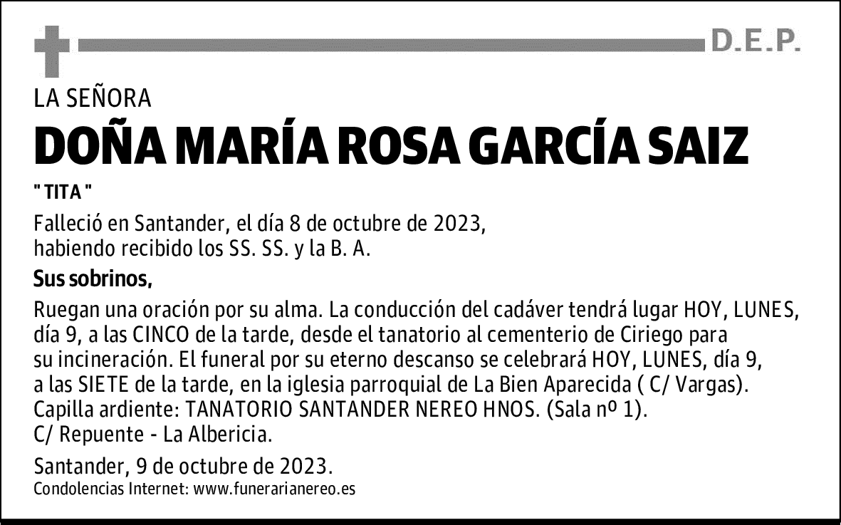 DOÑA MARÍA ROSA GARCÍA SAIZ