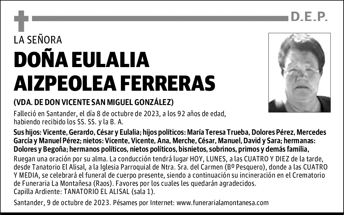DOÑA EULALIA AIZPEOLEA FERRERAS