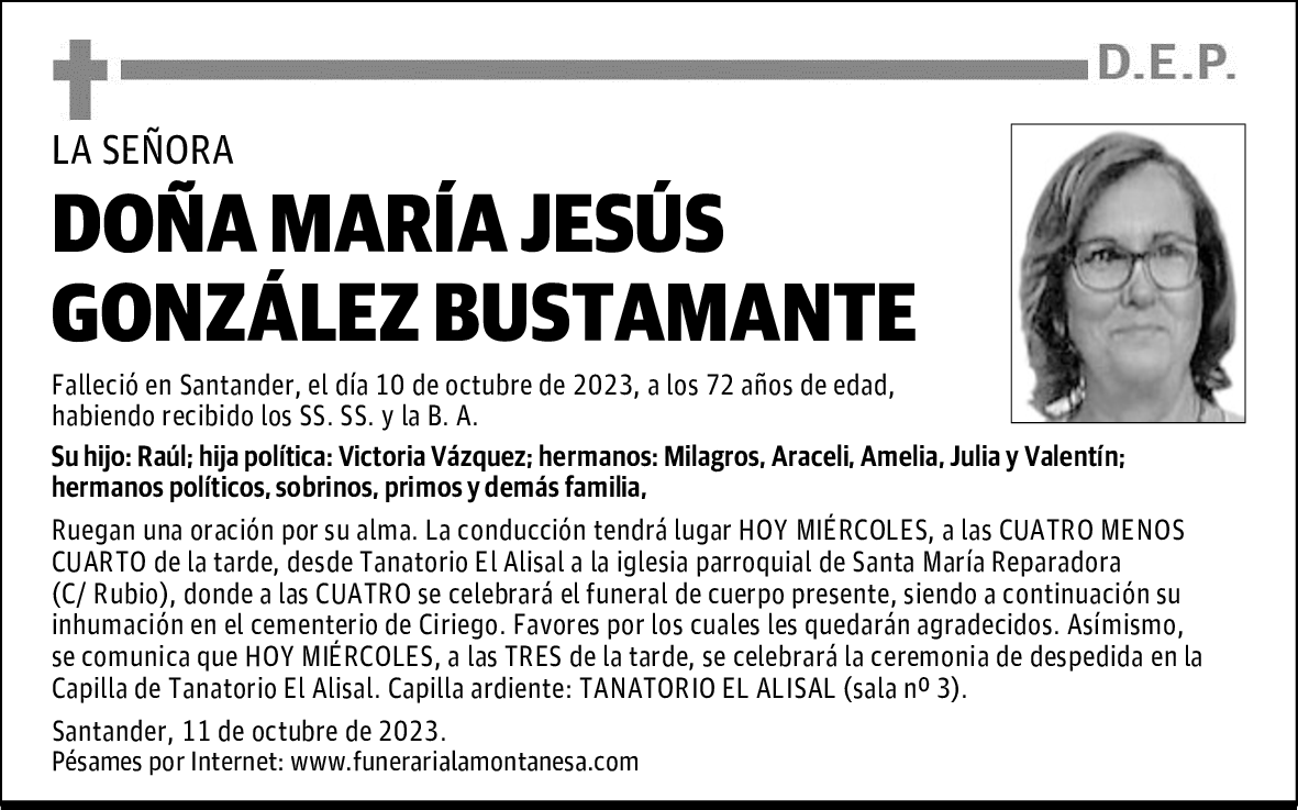 DOÑA MARÍA JESÚS GONZÁLEZ BUSTAMANTE