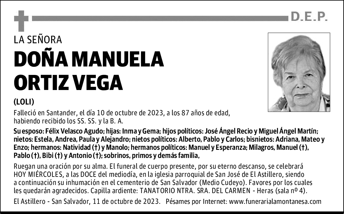 DOÑA MANUELA ORTIZ VEGA