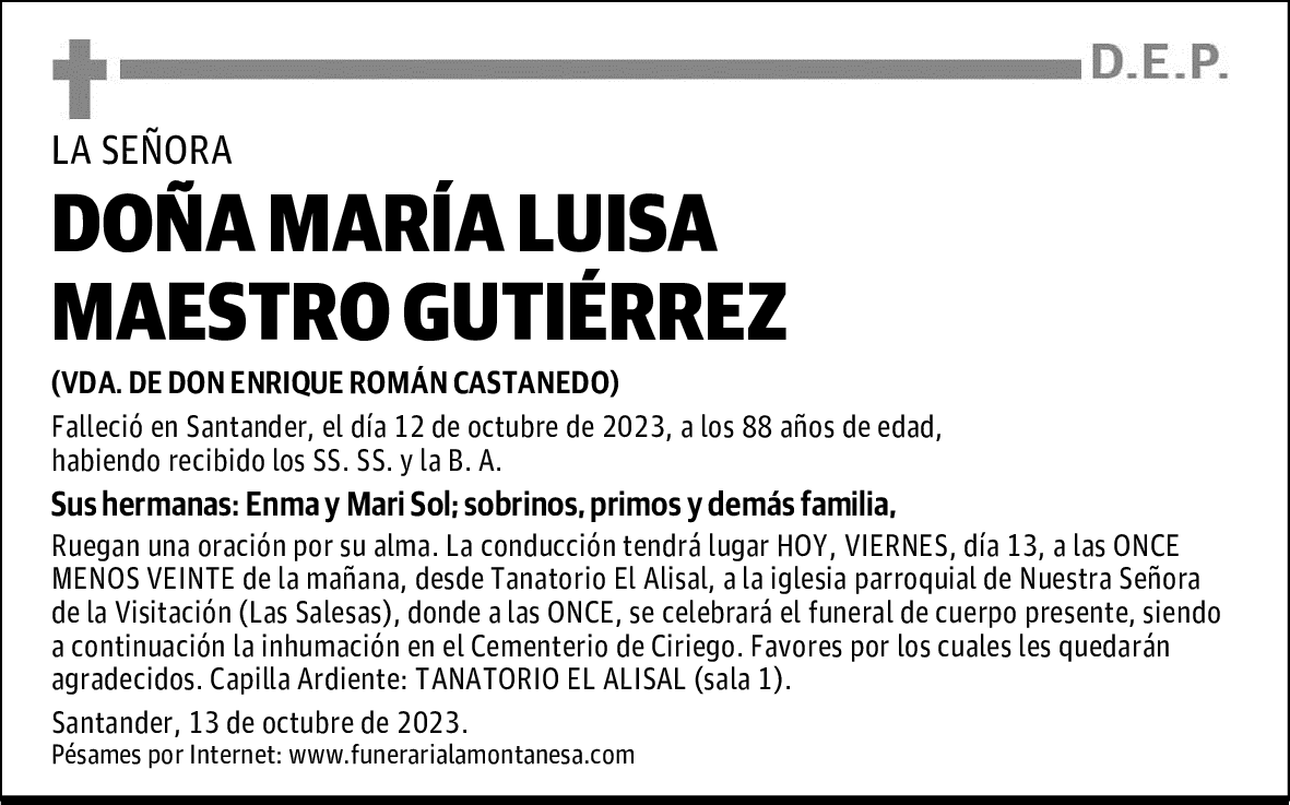 DOÑA MARÍA LUISA MAESTRO GUTIÉRREZ