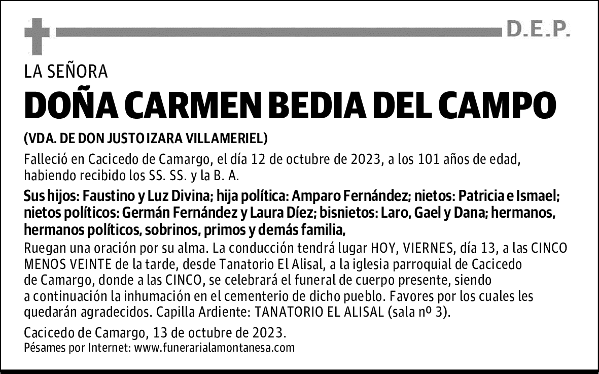 DOÑA CARMEN BEDIA DEL CAMPO
