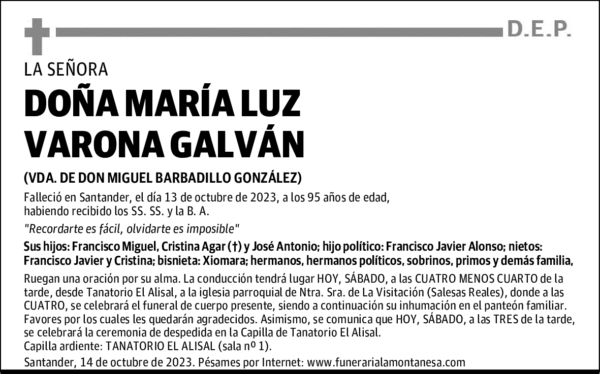 DOÑA MARÍA LUZ VARONA GALVÁN