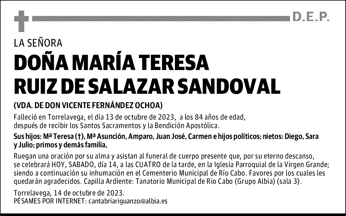 DOÑA MARÍA TERESA RUIZ DE SALAZAR SANDOVAL
