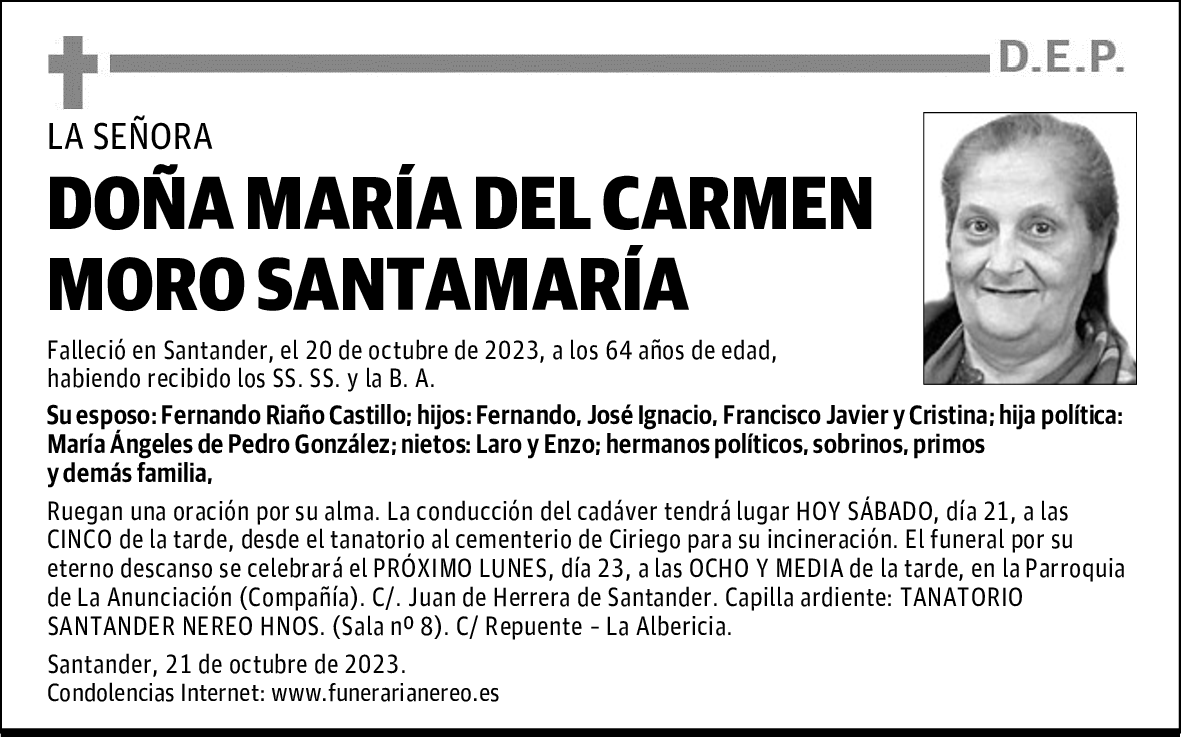 DOÑA MARÍA DEL CARMEN MORO SANTAMARÍA