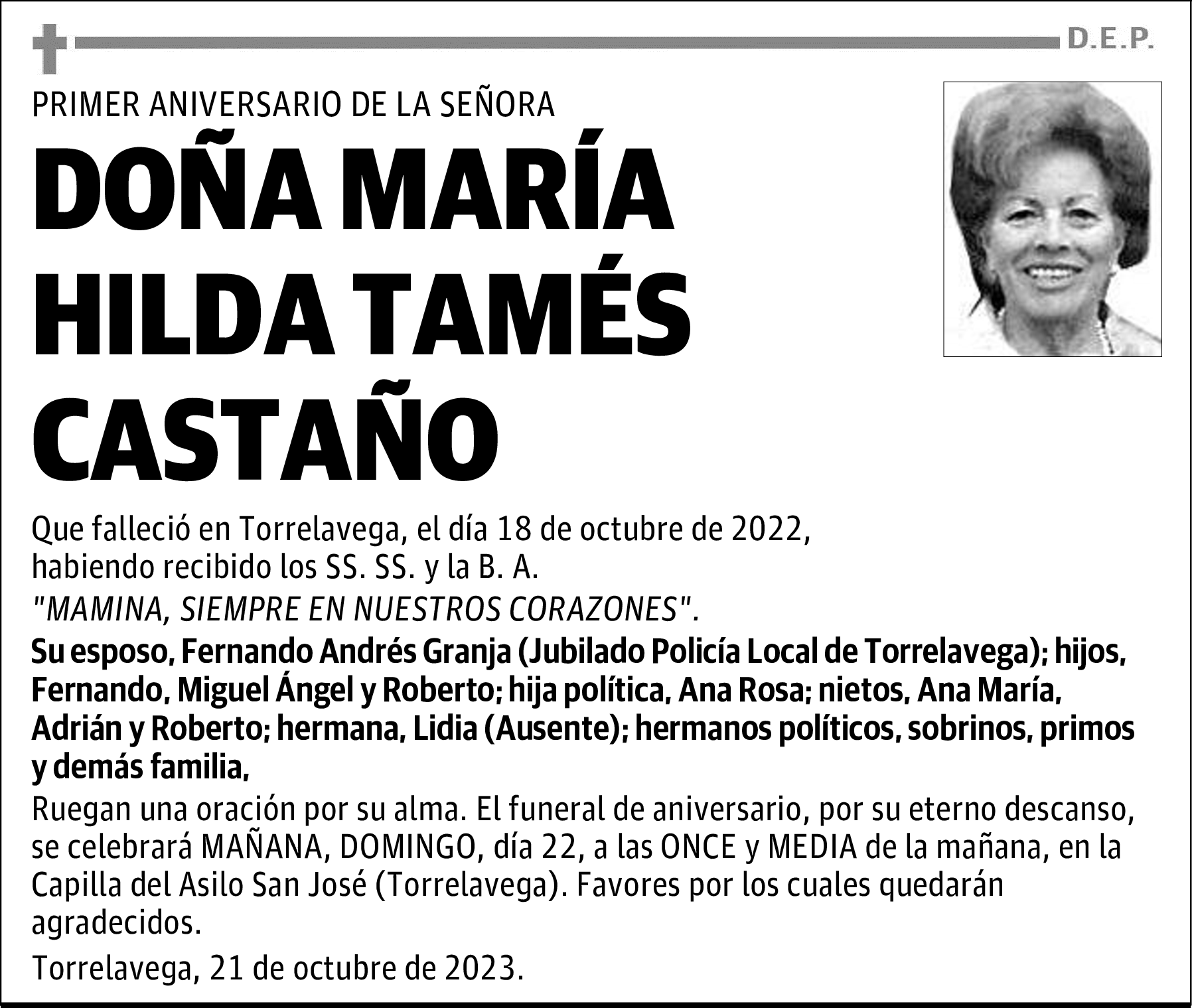 DOÑA MARÍA HILDA TAMÉS CASTAÑO