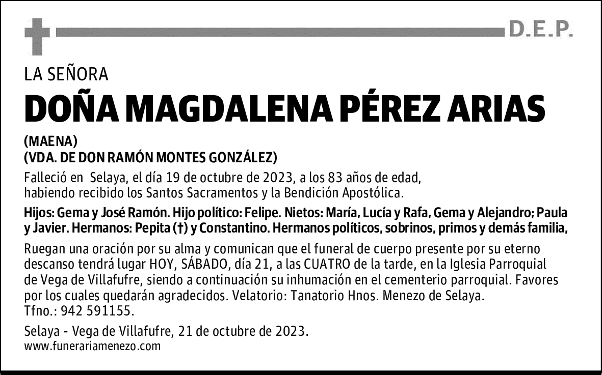 DOÑA MAGDALENA PÉREZ ARIAS