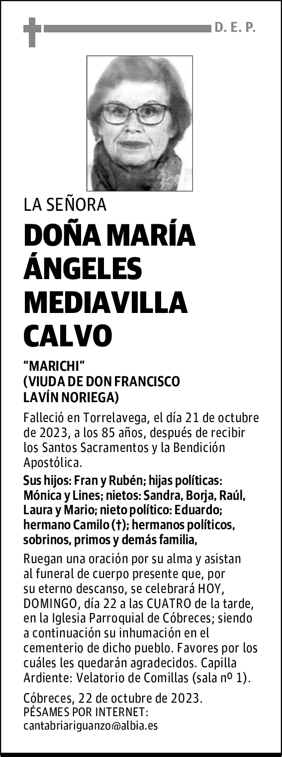 DOÑA MARÍA ÁNGELES MEDIAVILLA CALVO