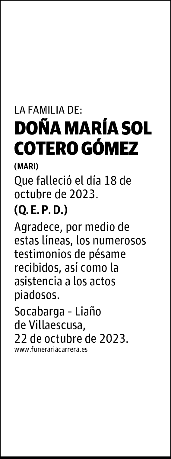 DOÑA MARÍA SOL COTERO GÓMEZ