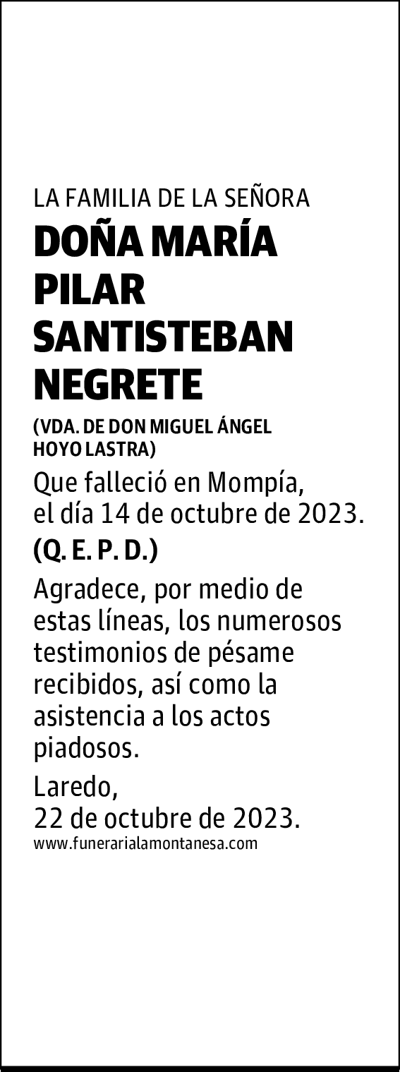 DOÑA MARÍA PILAR SANTISTEBAN NEGRETE