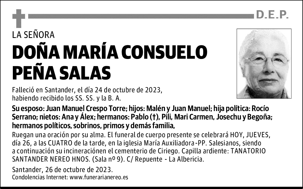 DOÑA MARÍA CONSUELO PEÑA SALAS