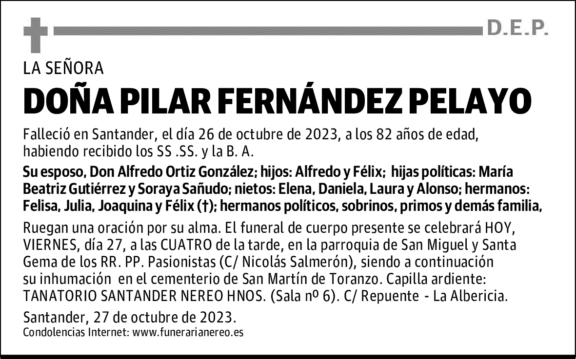 DOÑA PILAR FERNÁNDEZ PELAYO