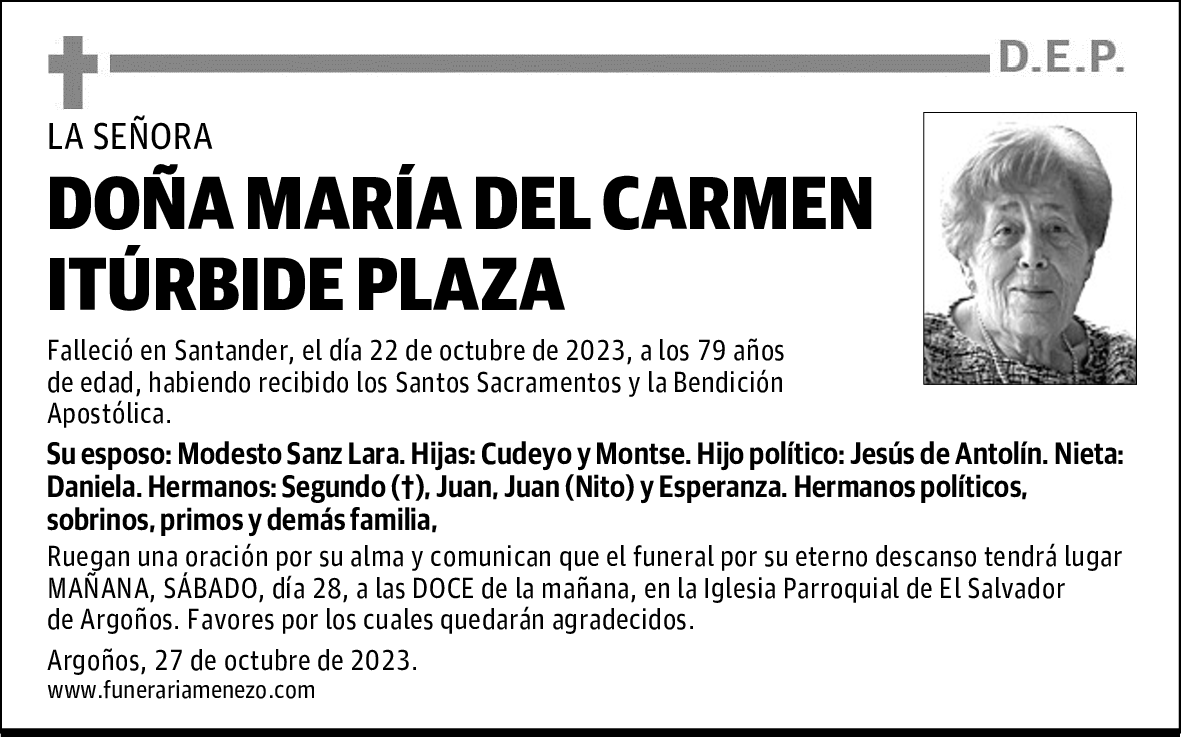 DOÑA MARÍA DEL CARMEN ITÚRBIDE PLAZA