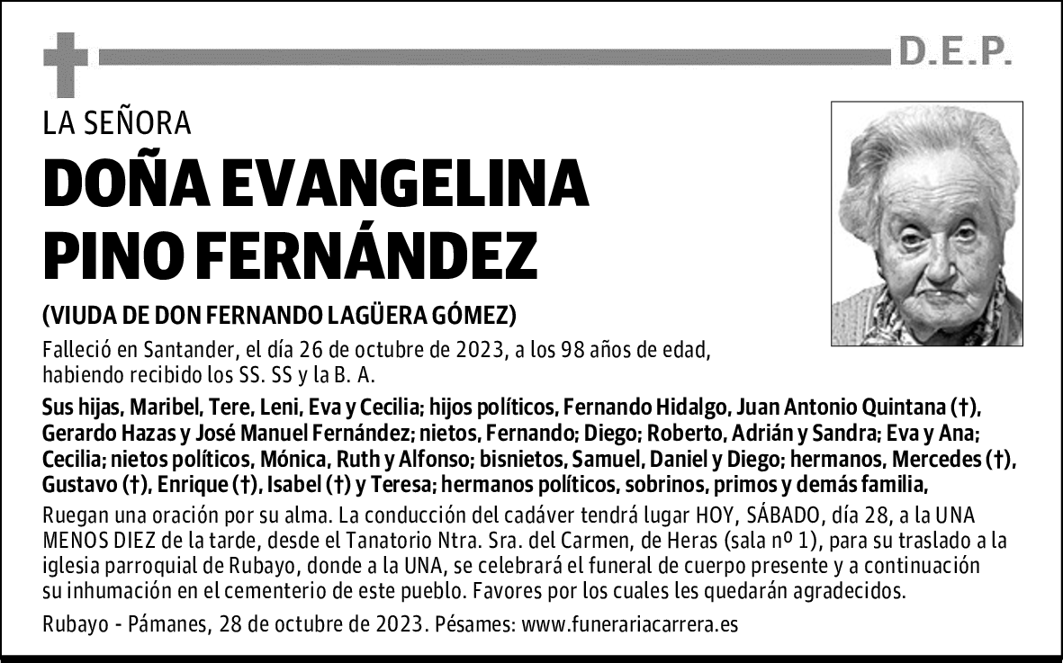 DOÑA EVANGELINA PINO FERNÁNDEZ