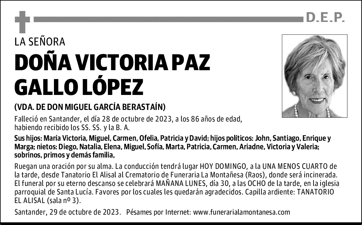 DOÑA VICTORIA PAZ GALLO LÓPEZ