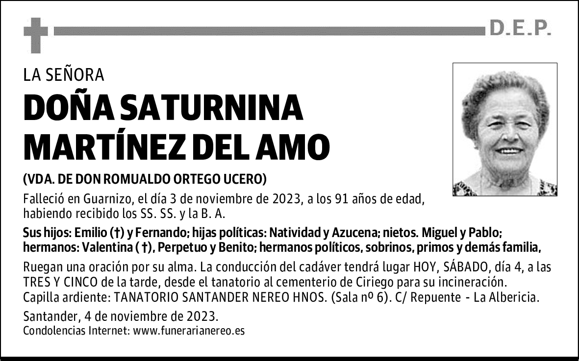 DOÑA SATURNINA MARTÍNEZ DEL AMO