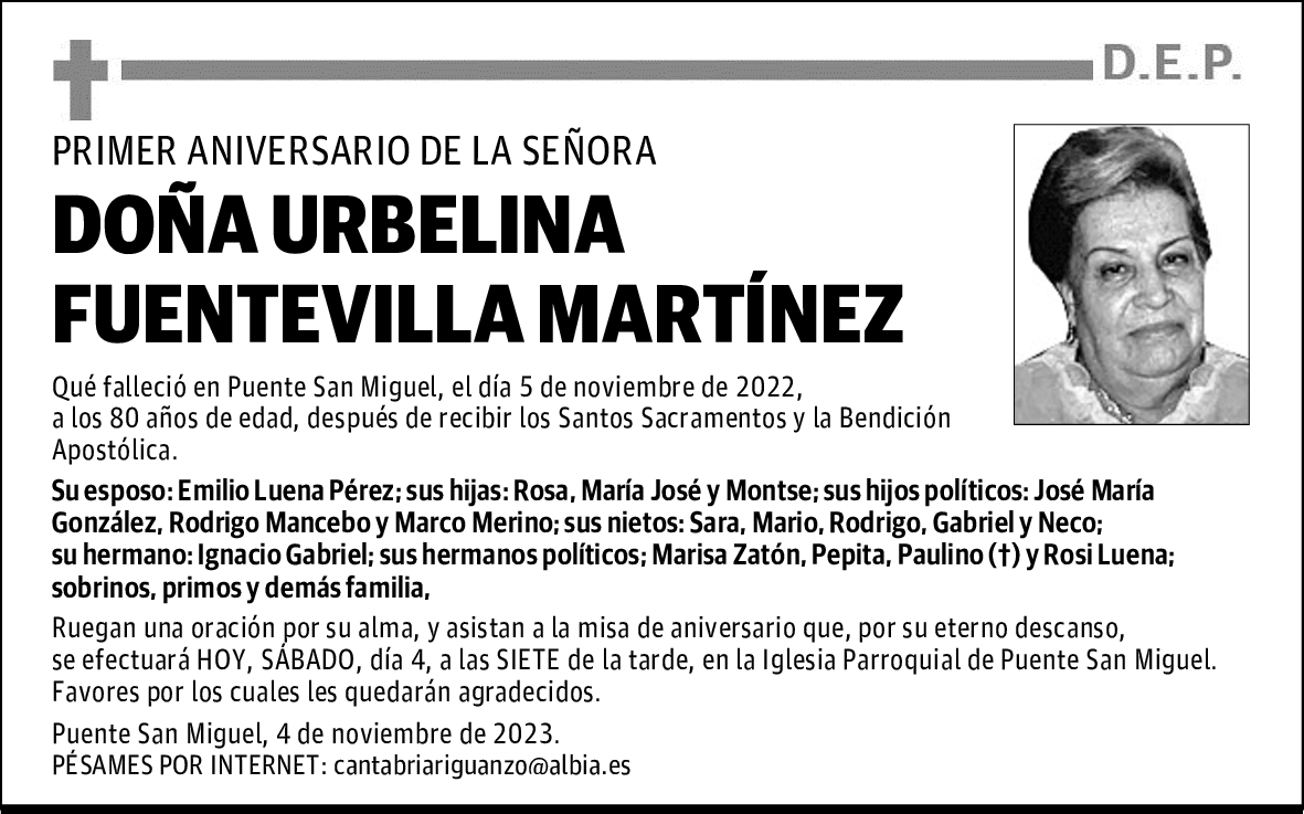 DOÑA URBELINA FUENTEVILLA MARTÍNEZ
