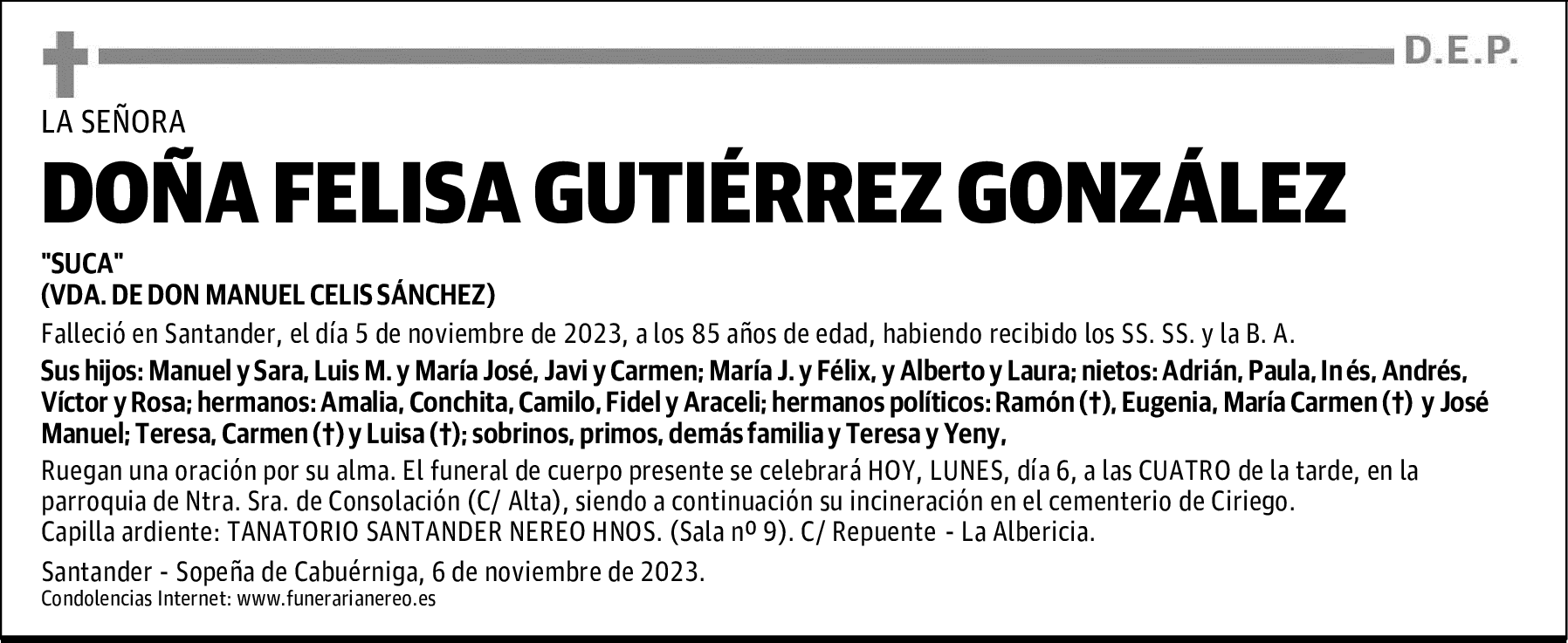 DOÑA FELISA GUTIÉRREZ GONZÁLEZ