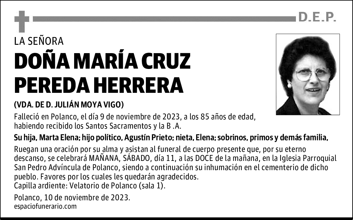 DOÑA MARÍA CRUZ PEREDA HERRERA