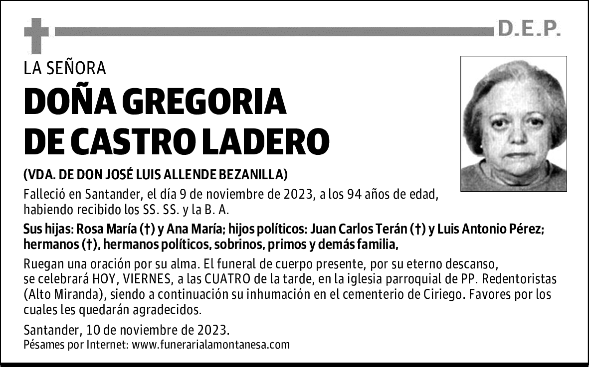 DOÑA GREGORIA DE CASTRO LADERO
