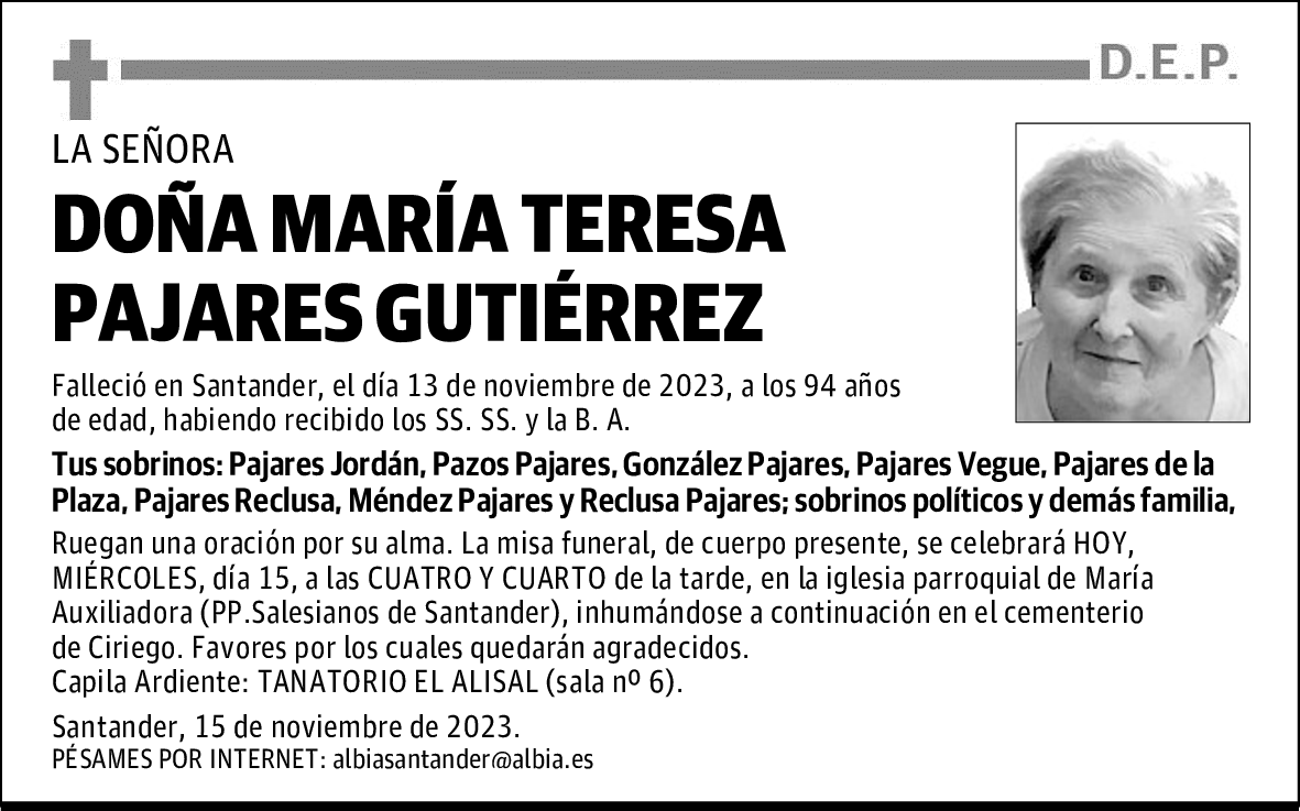 DOÑA MARÍA TERESA PAJARES GUTIÉRREZ