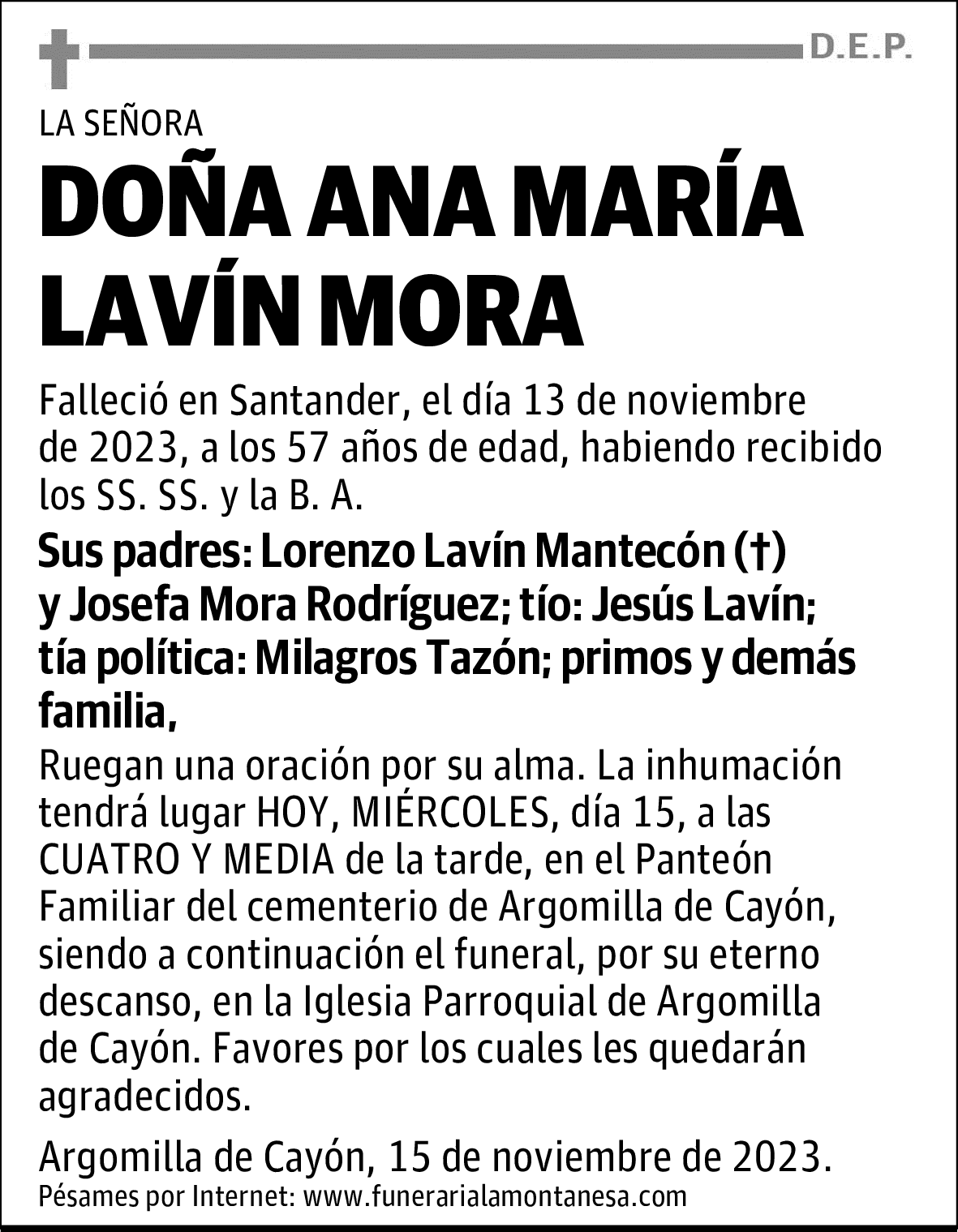 DOÑA ANA MARÍA LAVÍN MORA